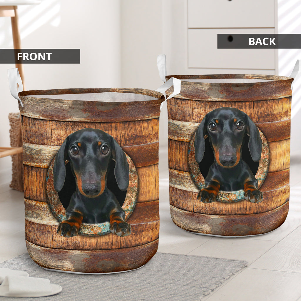 Dachshund Wood Vintage Laundry Basket For Room Home Organizer