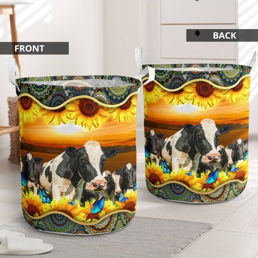Dairy Cows Sunflower Laundry Basket For Room Home Organizer