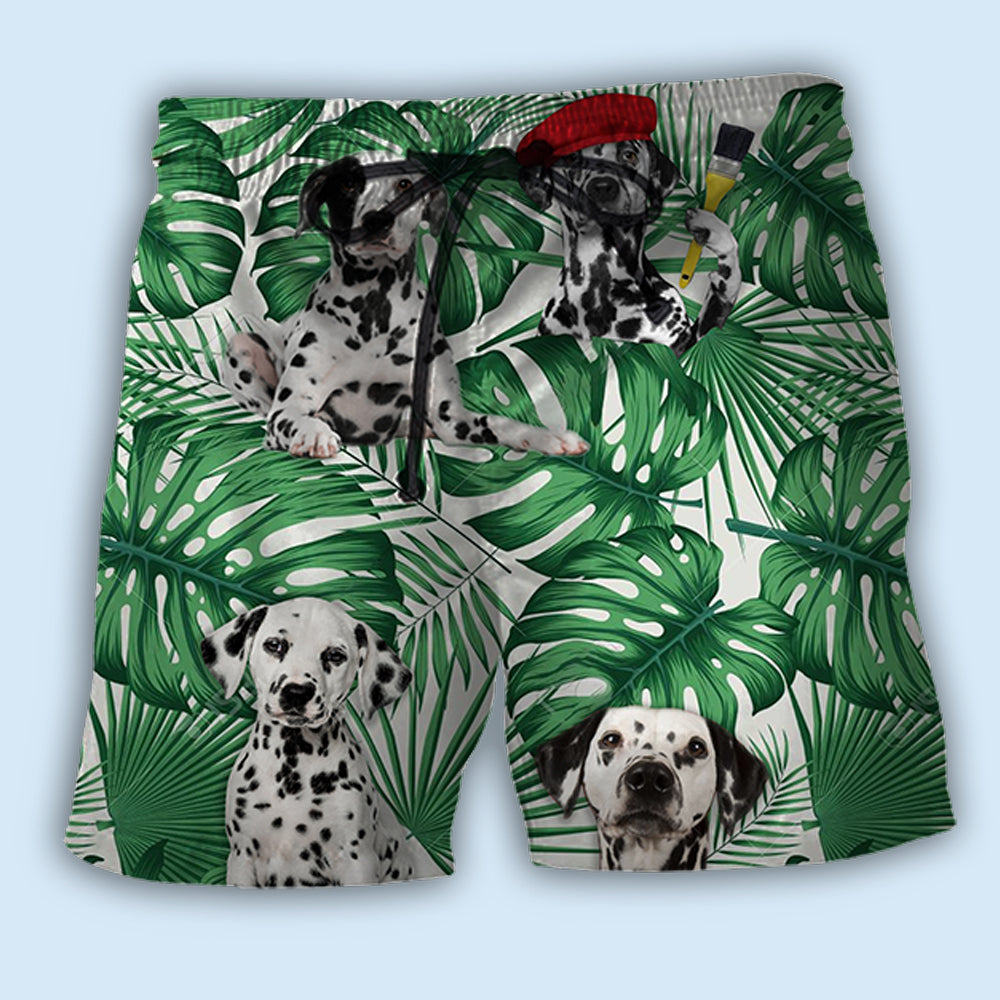 Dalmatian Tropical Leaf Dog Beach Shorts Design View For Summer Events And Coastal Getaways