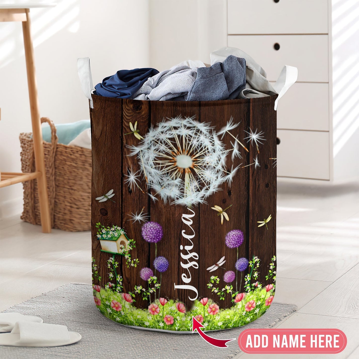 Dandelion And Dragonfly Laundry Basket For Bathroom Bedroom Storage