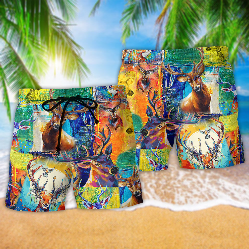 Deer Animal Nature Beach Shorts Pattern Detail For Everyday Outings And Flexible Everyday Wear