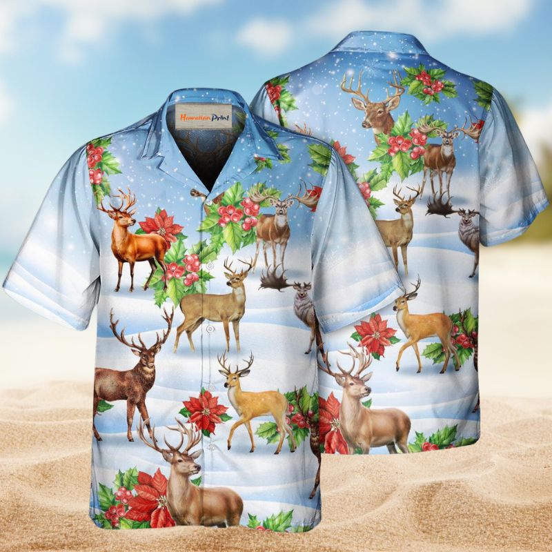Deer Snow Christmas Hawaiian Shirt For Island Vacations, Resort Wear, And Relaxed Seasonal Style