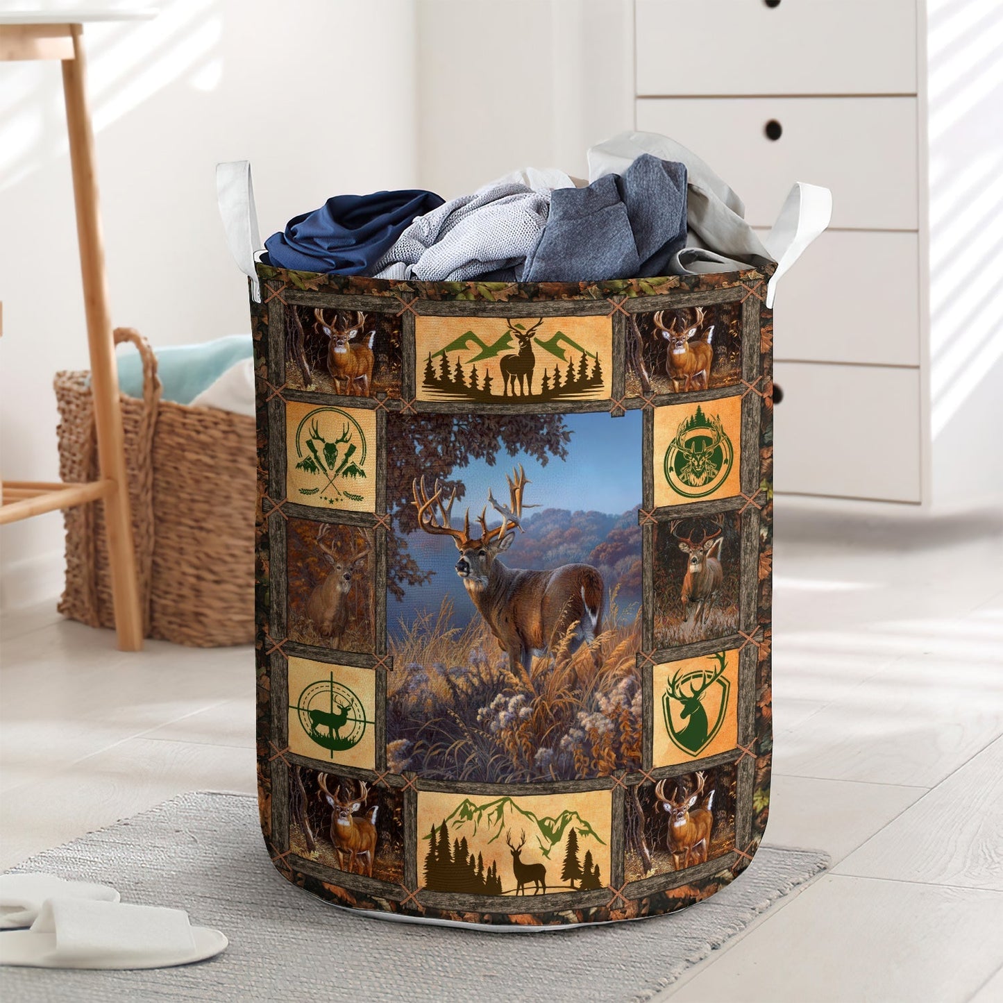 Deer Special Mountain Hunting Laundry Basket For Bathroom Bedroom Storage