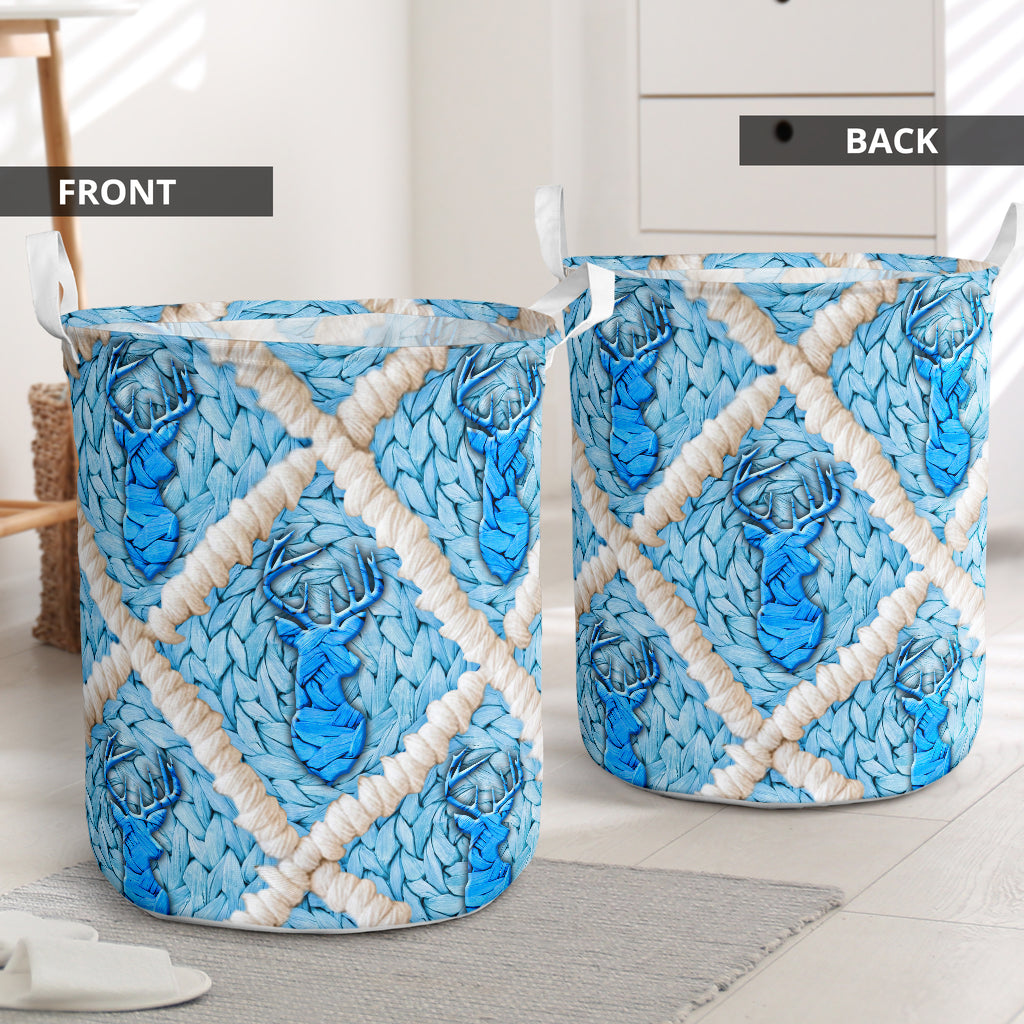 Deer Ceramic Blue Style Laundry Basket For Room Home Organizer