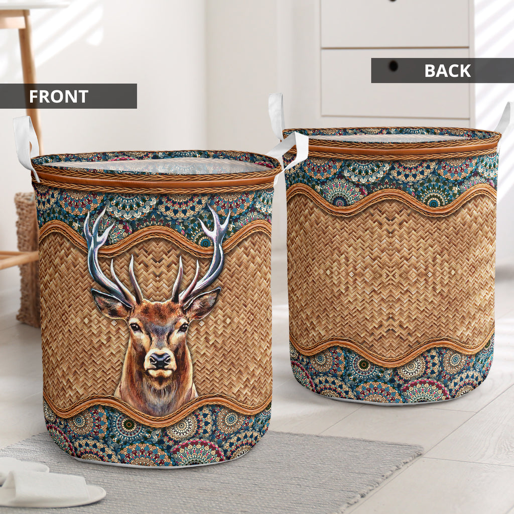 Deer Hunting Rattan Style Laundry Basket For Room Home Organizer