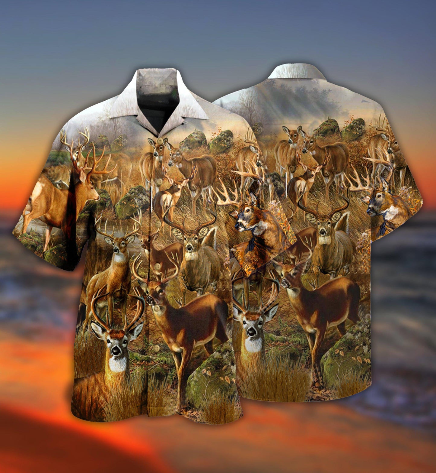 Vintage Deer Dry Forest Hawaiian Shirt Artwork Detail For Tropical Trips And Casual Outings
