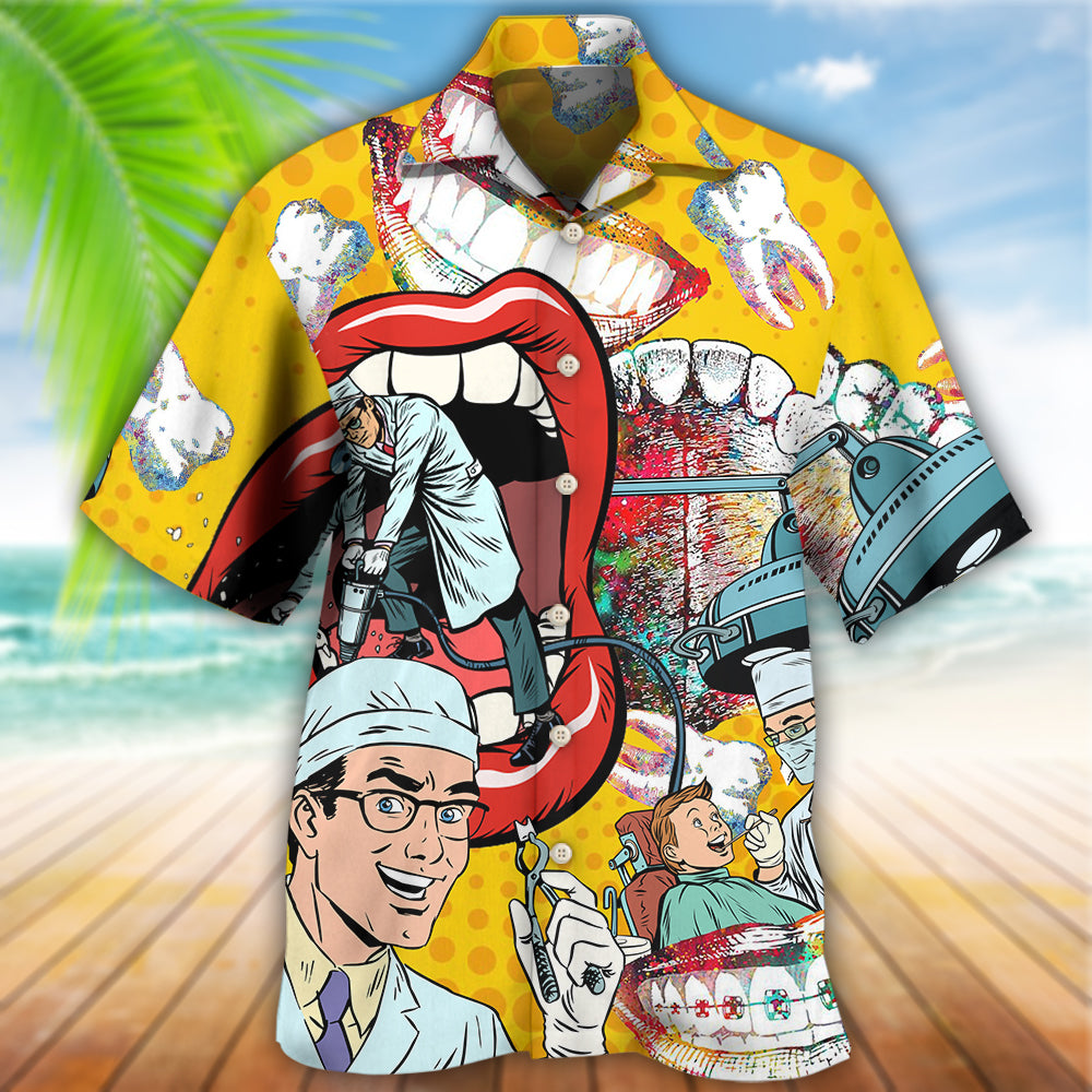 Playful Dentist Hawaiian Shirt With Detailed Graphic For Summer Events Coastal Travel And Comfortable Styling
