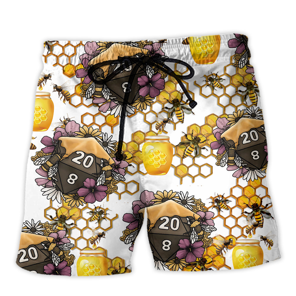 D20 Dice Honey Bee Fantasy Vibe Beach Shorts For Coastal Adventures And Relaxed Summer Wear