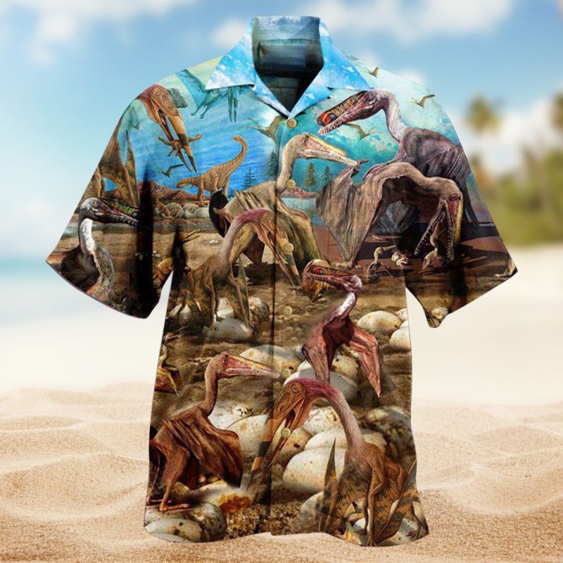 Dinosaur King Sky Hawaiian Shirt For Summer Vacation, Beach Travel, And Casual Wear