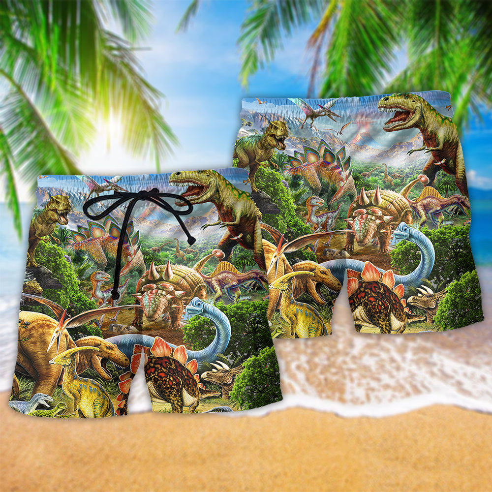 Dinosaur Rawrsome Lovely World Hawaiian Print Beach Shorts For Sunny Getaways And Gifting