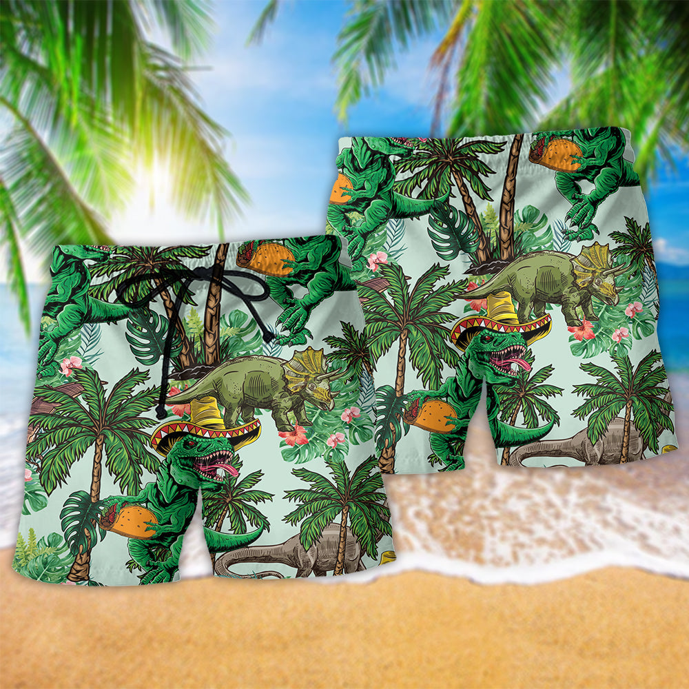 Dinosaur Summer Beach Shorts Pattern Detail For Holiday Travel And Comfortable Resort Style