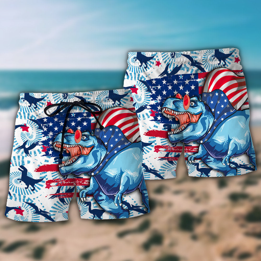 Dinosaur Humor Independence Day Beach Shorts For Summer Vacation And Coastal Travel