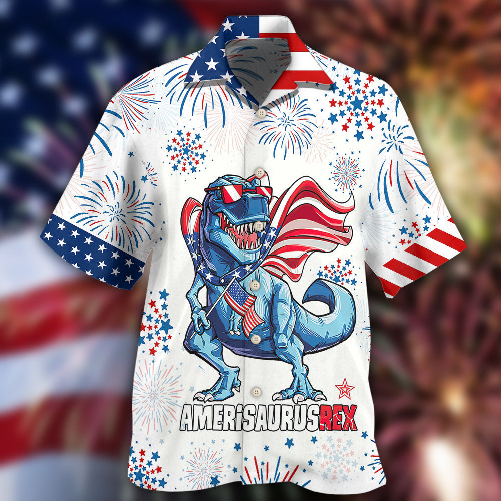 Dinosaur Independence Day Dinosaurus Hawaiian Shirt Artwork Detail For Tropical Trips And Casual Outings