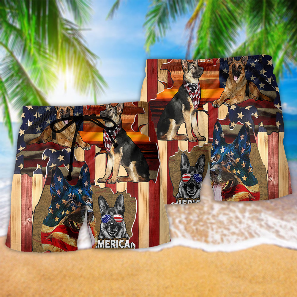 German Shepherd America Protection Beach Shorts Pattern Detail For Outdoor Activities And Memorable Gift Ideas