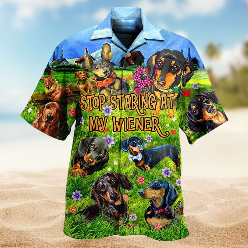 Dog Stop Staring Wiener Hawaiian Shirt For Resort Trips, Coastal Parties, And Warm Weather Style