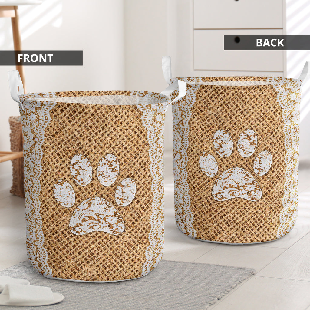 Dog Paw Lace Laundry Basket For Room Home Organizer