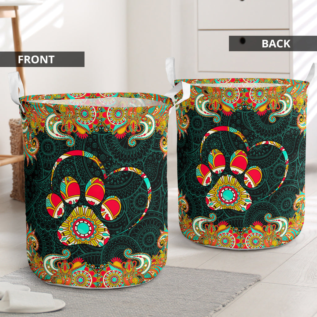 Dog Paw Mandala Colorful Laundry Basket For Room Home Organizer