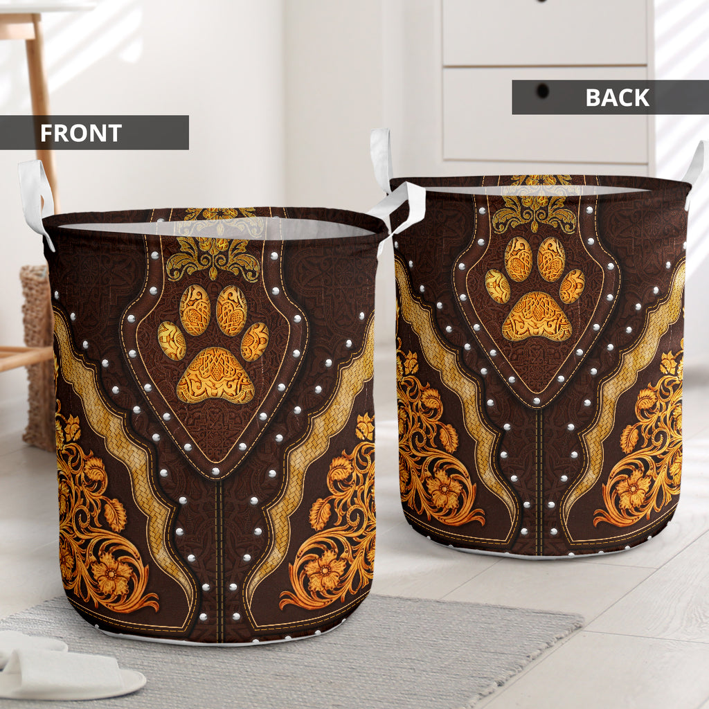 Dog Paw Pattern Wood Laundry Basket For Room Home Organizer