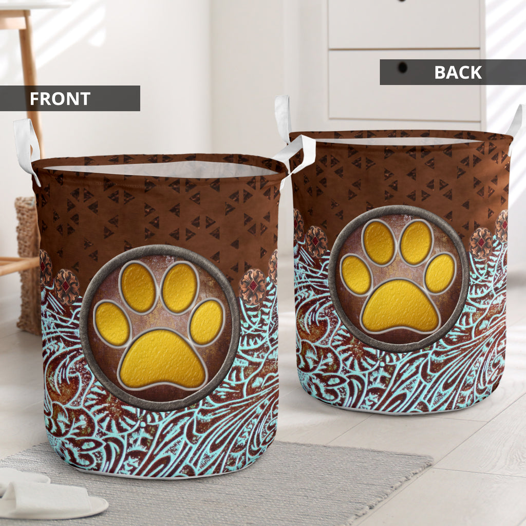 Dog Paw Vignette Vintage Laundry Basket For Room Home Organizer