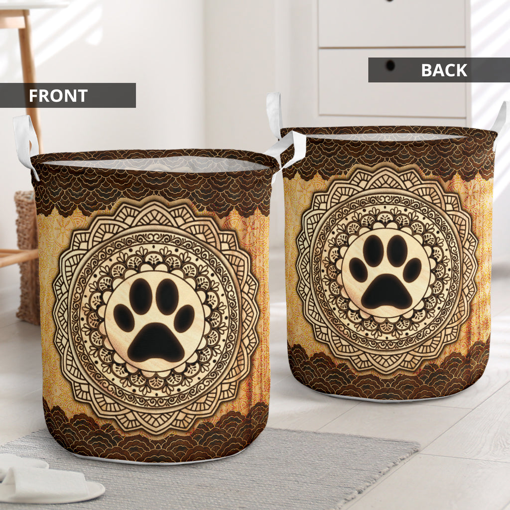 Dog Paw Wood Mandala Laundry Basket For Room Home Organizer