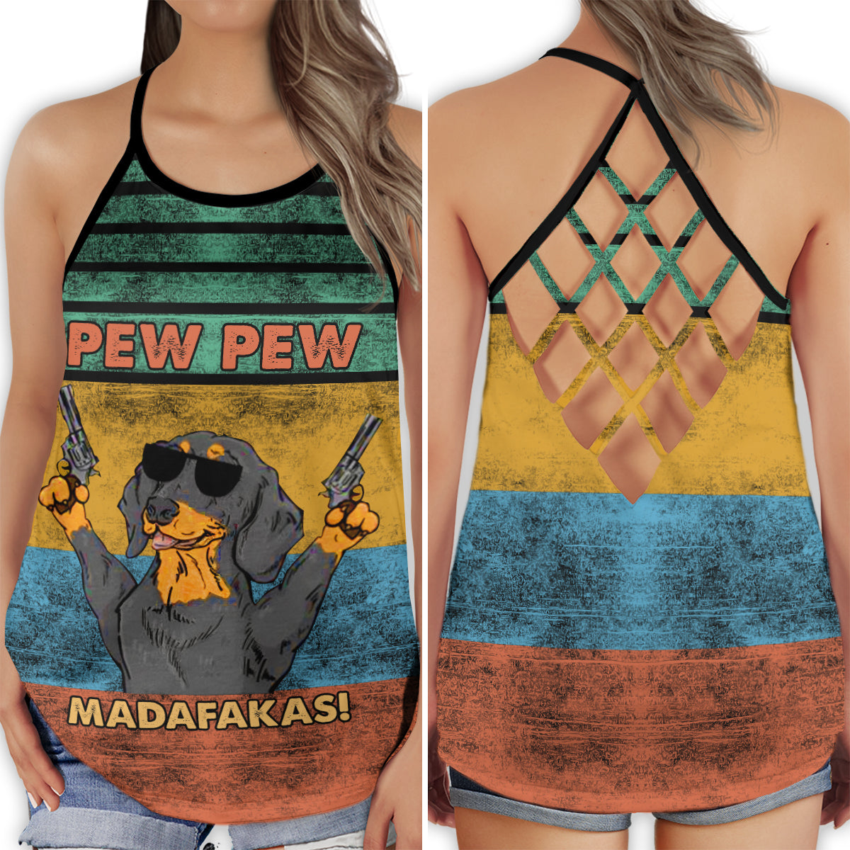 Dachshund Pew Funny Hollow Tank Top For Yoga Workouts And Casual Wear