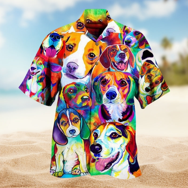 Watercolor Dogs Hawaiian Shirt For Island Vacations, Weekend Events, And Relaxed Everyday Outfits