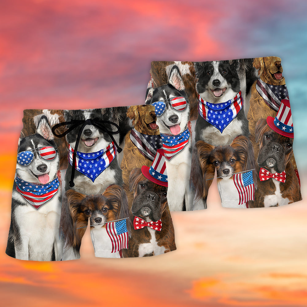 Patriotic Dogs Independence Day Beach Shorts For Tropical Getaways And Weekend Adventures