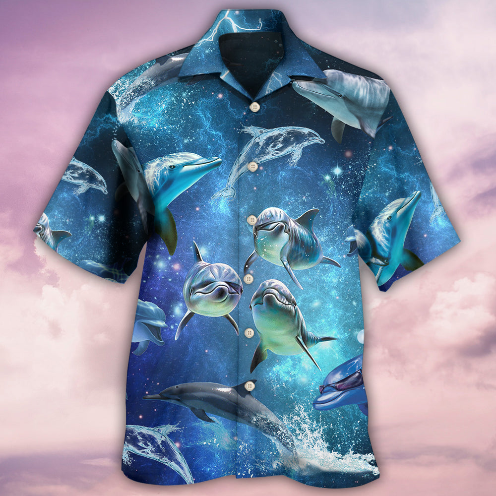 Dolphin Icy Winter Galaxy Hawaiian Shirt For Vacation Days And Relaxed Coastal Outings