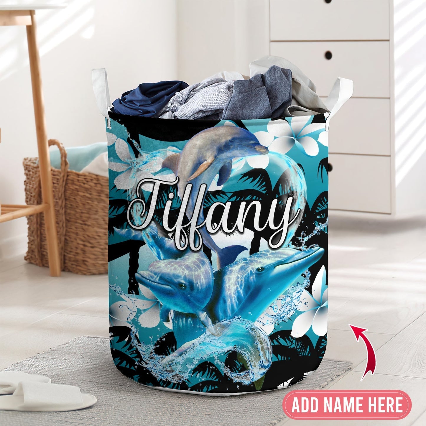 Dolphin Lover In The Ocean Laundry Basket For Bathroom Bedroom Storage