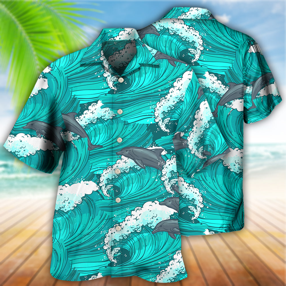 Dolphin Fresh Ocean Summer Hawaiian Shirt Pattern View For Relaxed Warm Weather Outfits