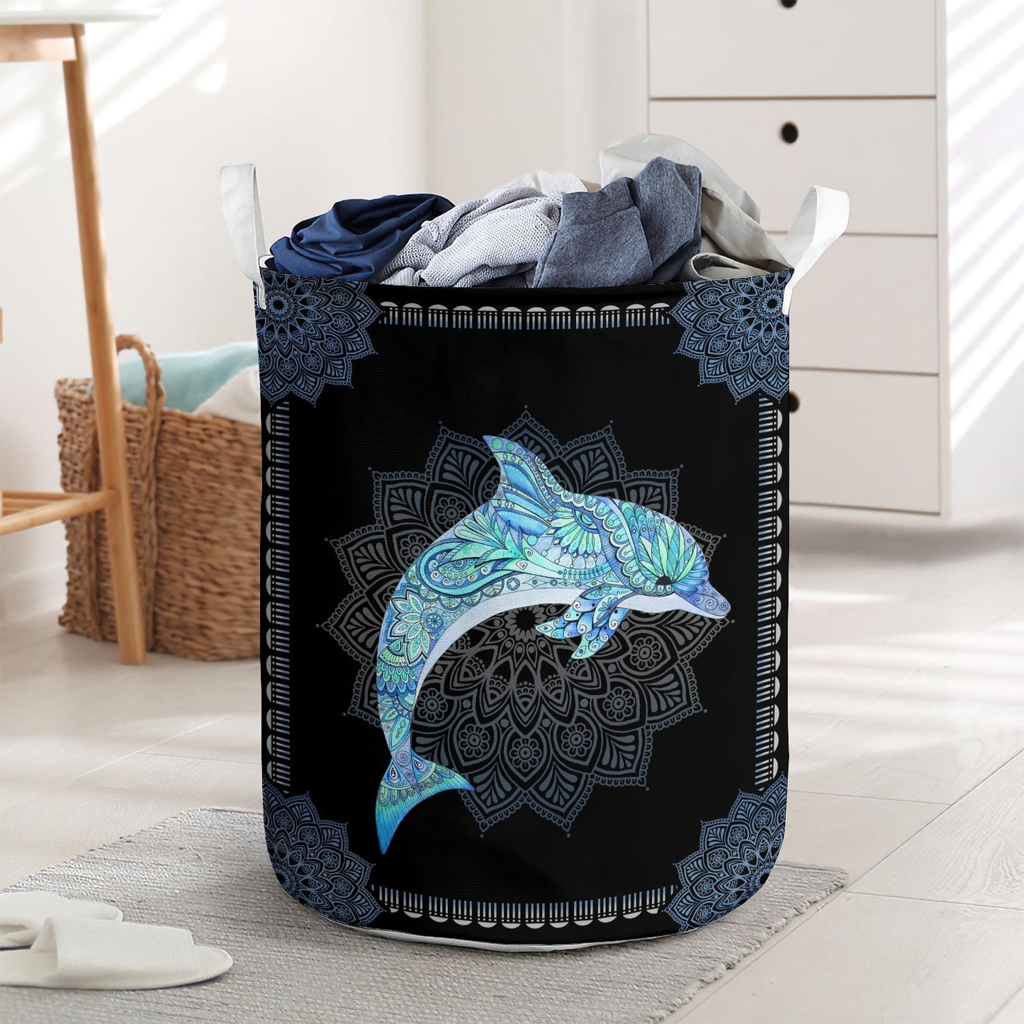 Dolphin Mandala Laundry Basket For Bathroom Bedroom Storage