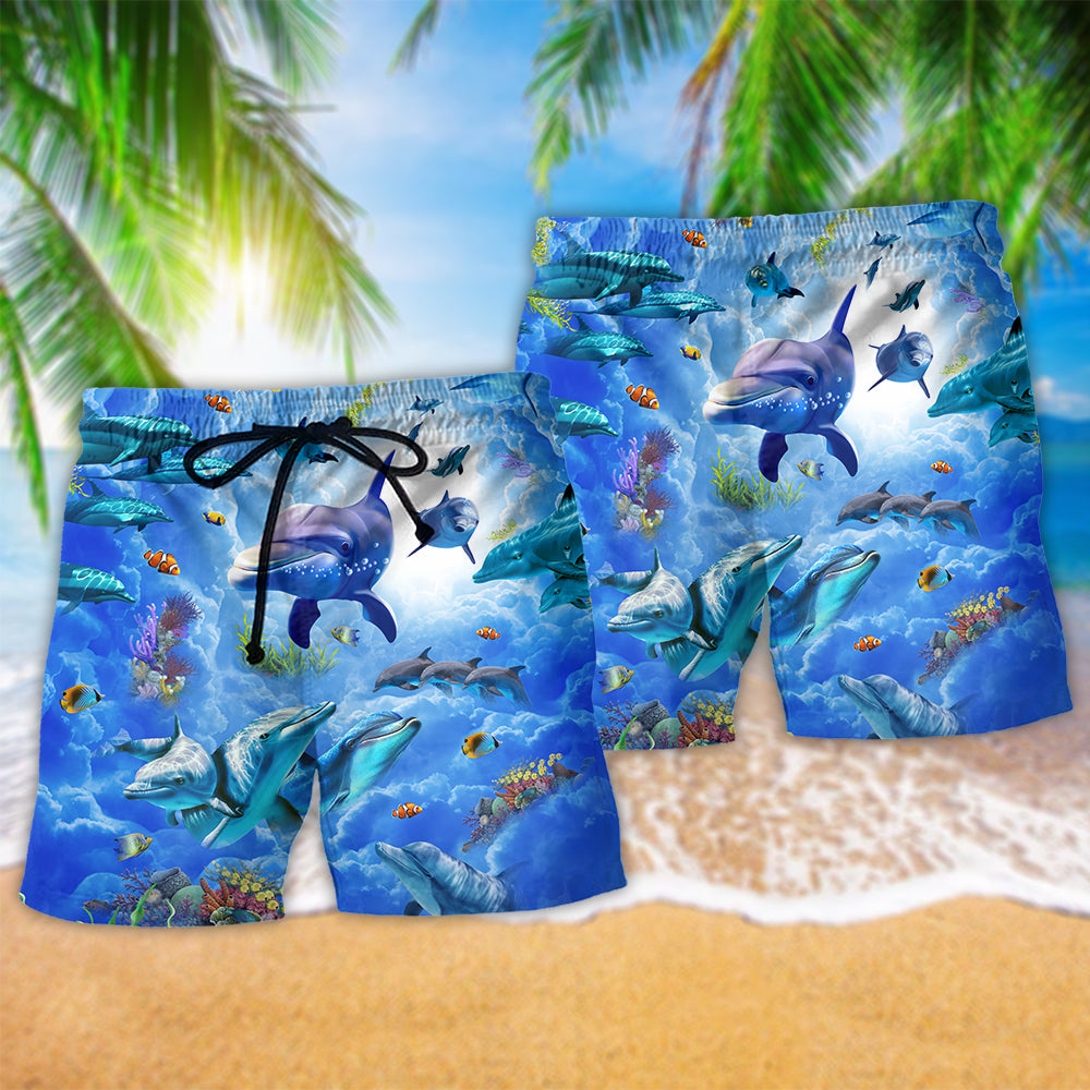 Dolphin My Spirit Animal Is A Dolphin Blue Beach Shorts For Tropical Coastal Getaways