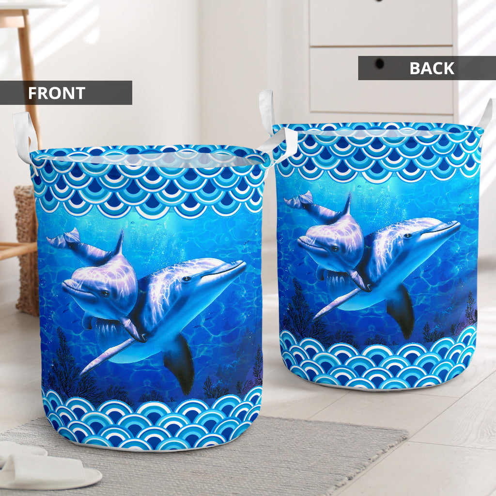 Dolphin Blue Sea Laundry Basket For Room Home Organizer