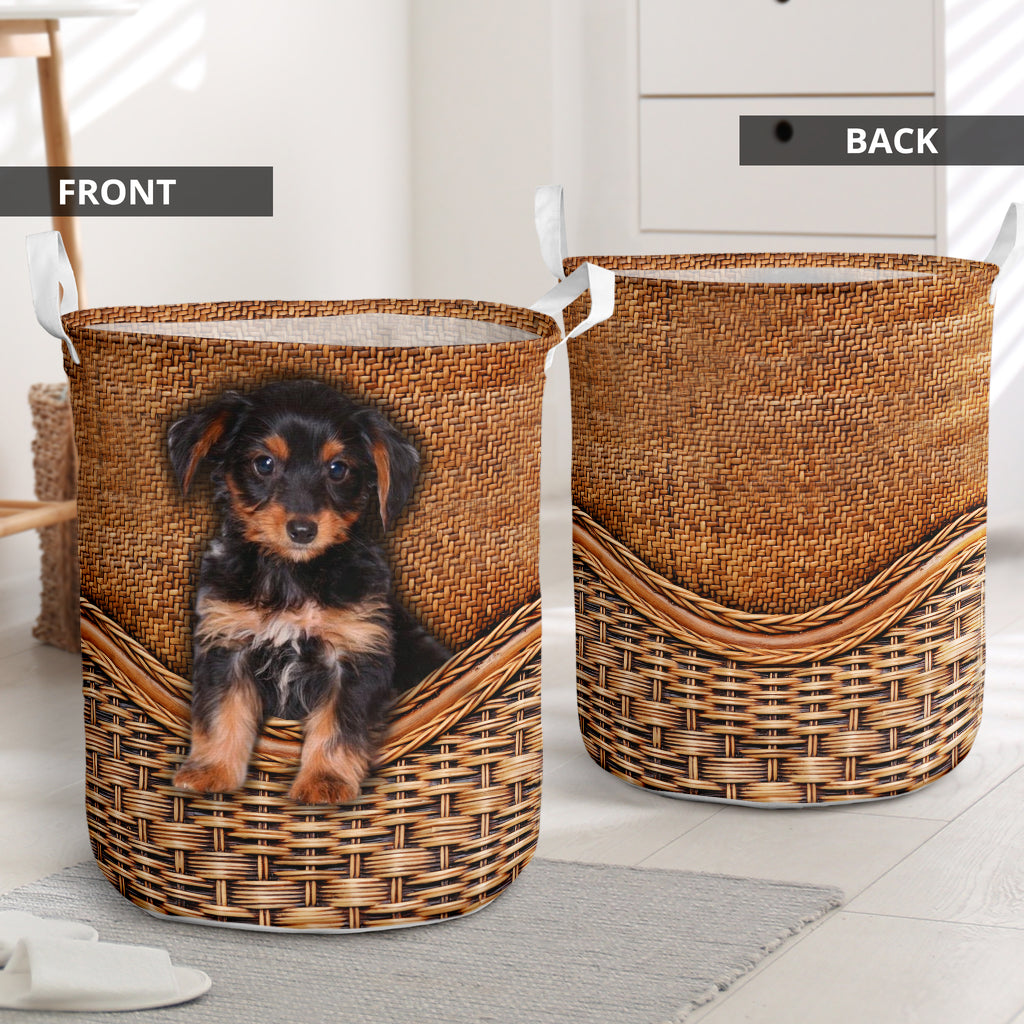 Dorkie Dog Rattanteaxture Laundry Basket For Room Home Organizer