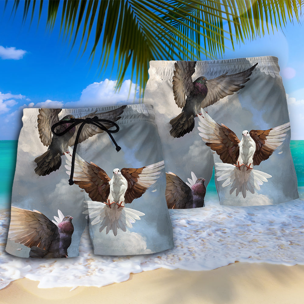 Flying Dove Peaceful Sky Beach Shorts Print Detail For Beach Activities And Vacation Wear