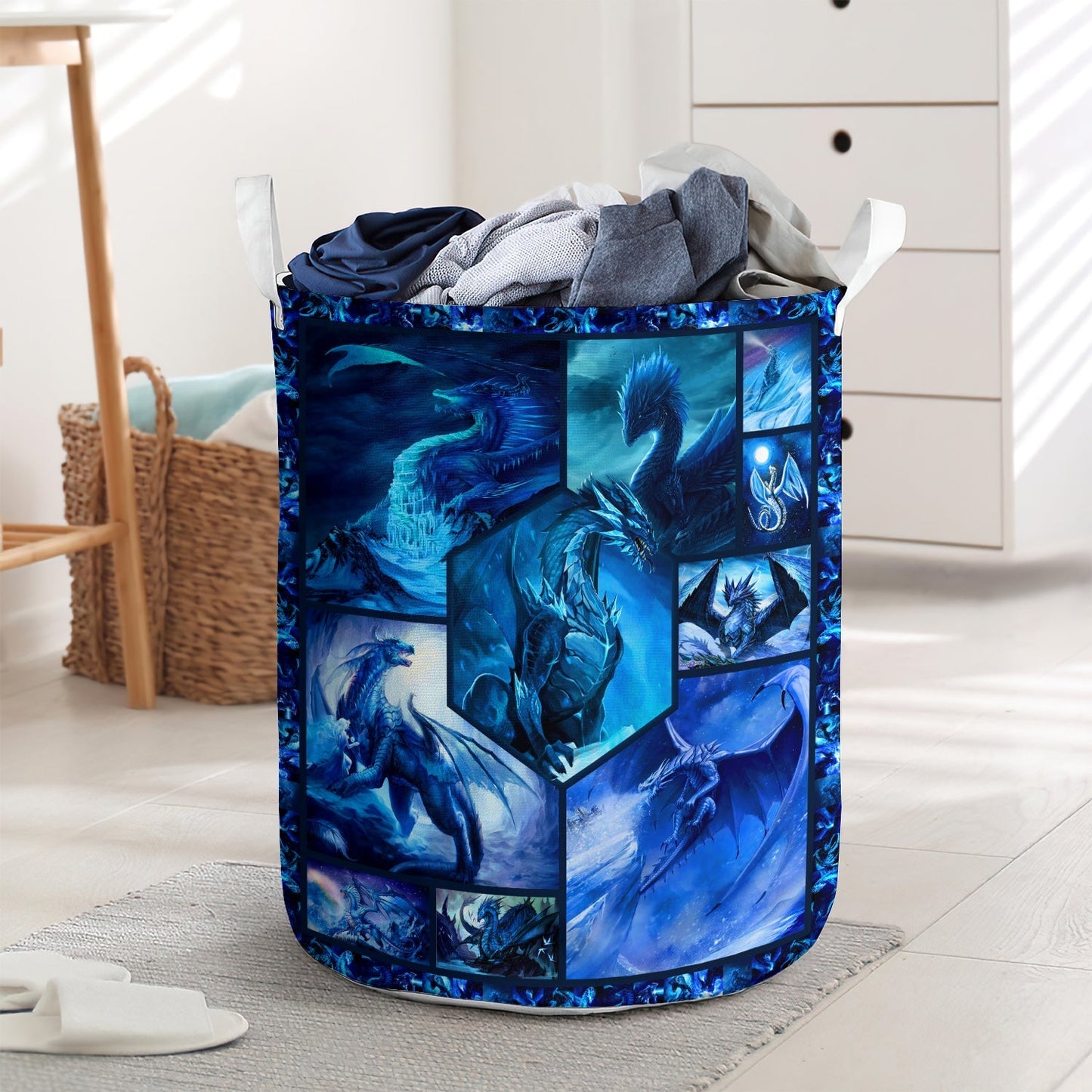 Dragon Strong Mysterious Blue Style Laundry Basket For Bathroom Bedroom Storage