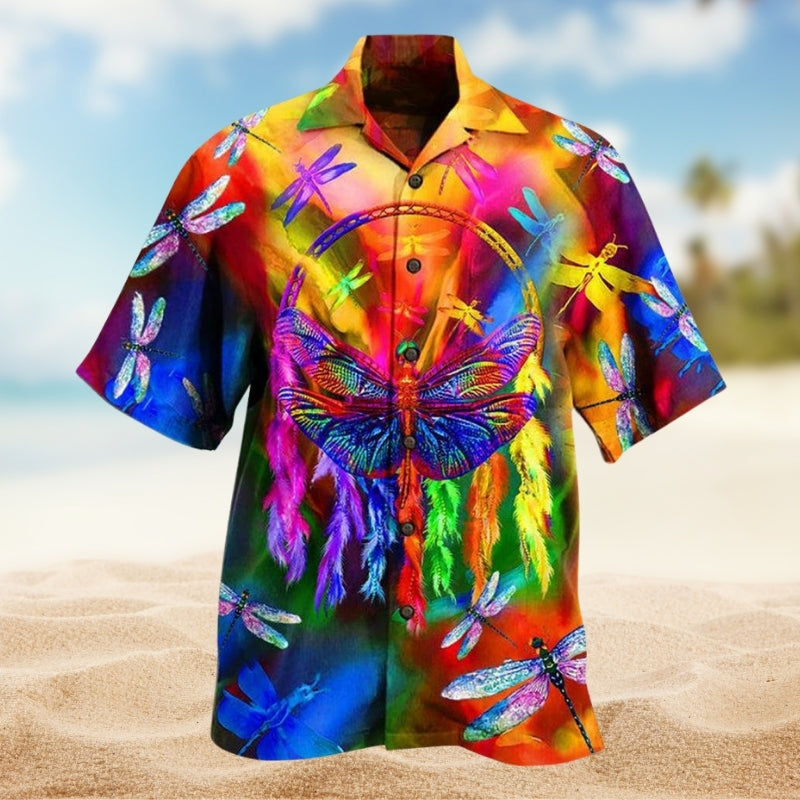 Dragon And Dragonfly Hawaiian Shirt For Summer Vacation And Relaxed Resort Style
