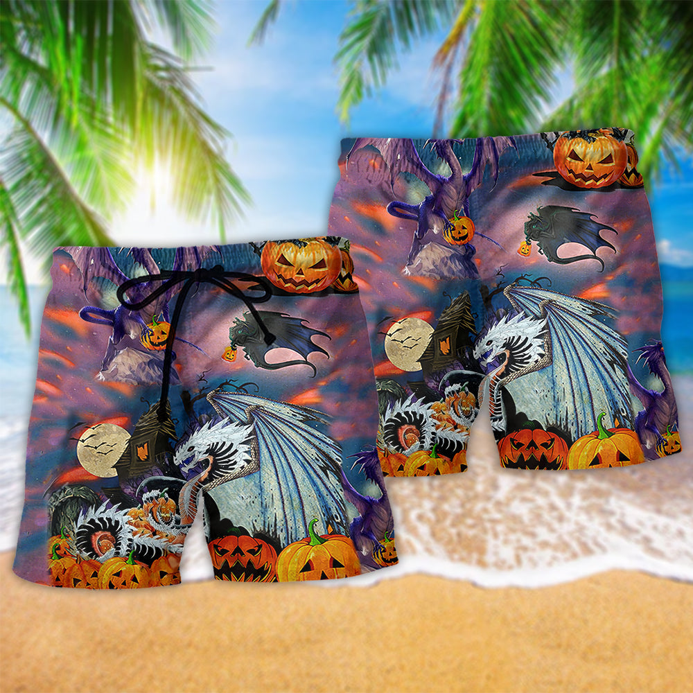 Dragon Halloween Scaredy Beach Shorts Artwork Detail For Casual Warm Weather Outfits