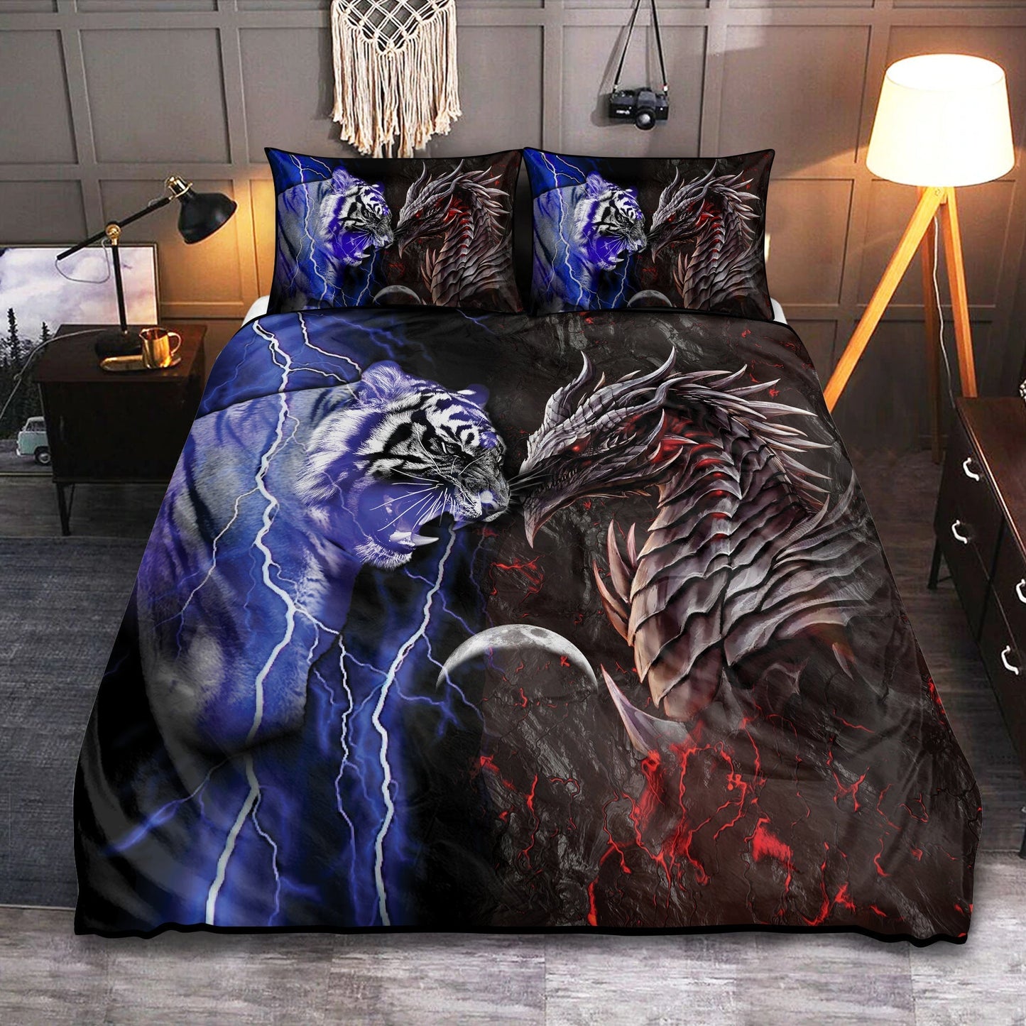 Dragon And Tiger Battle Bedding Cover For Fantasy Bedroom Decor