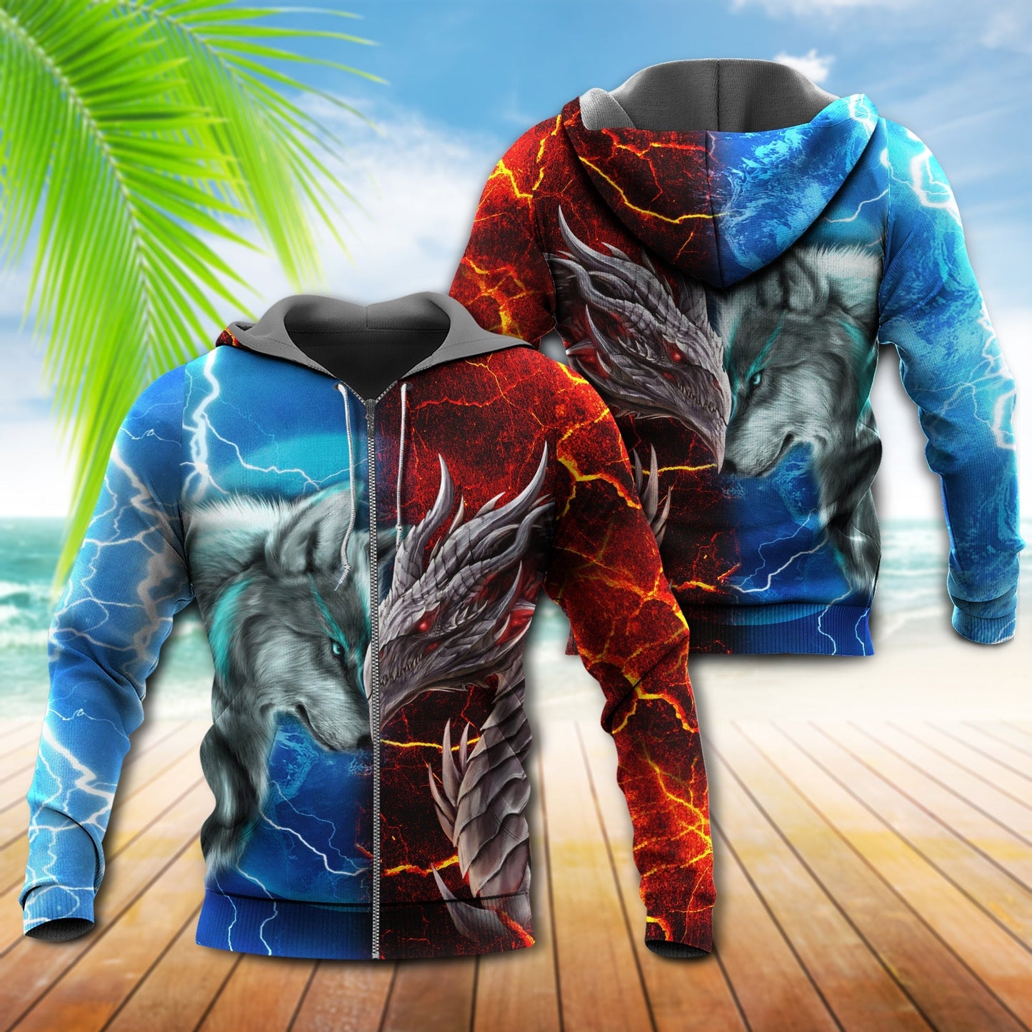Fantasy Dragon Wolf Lightning Hoodie For Mythical Adventures Weekend Outings And Thoughtful Gifting