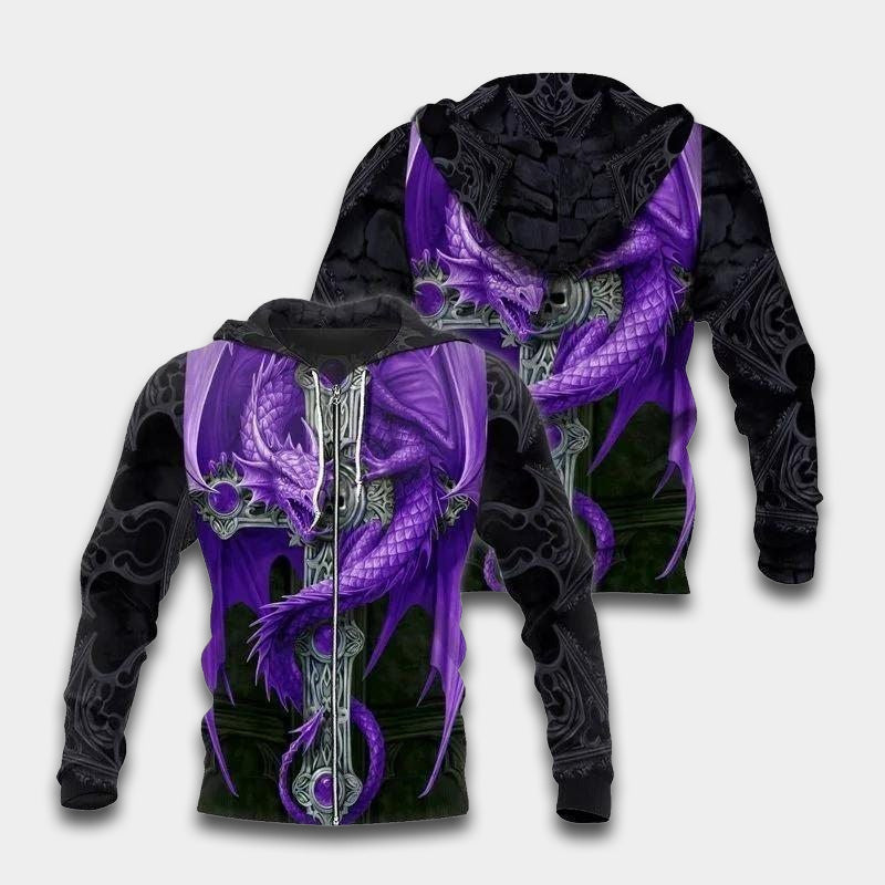 Purple Dragon Legend Sword Hoodie For Creative Casual Style Seasonal Outings And Comfort