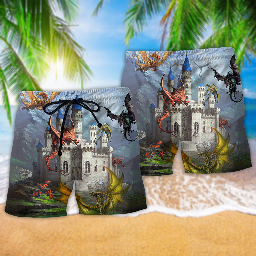 Dragon Love Life Clouded Sky Hawaiian Print Beach Shorts For Coastal Trips And Outdoor Wear