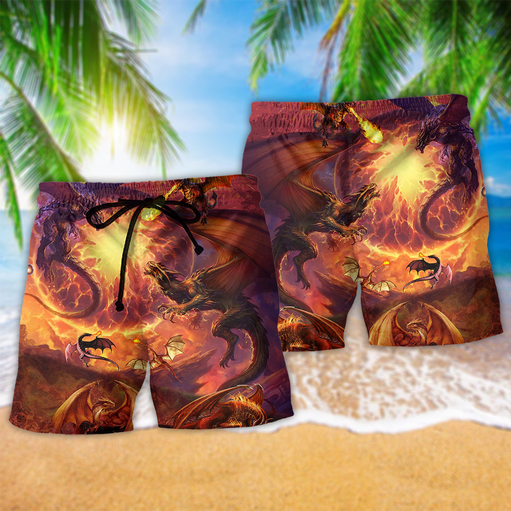 Dragon Red Beach Shorts For Summer Vacation And Coastal Travel