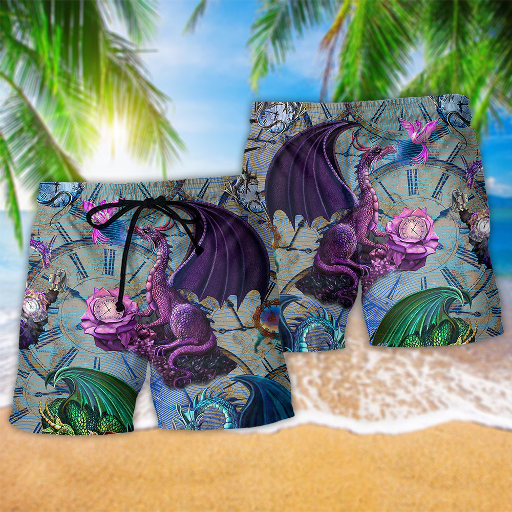 Dragon Symbol Beach Shorts Pattern Detail For Cruise Vacations And Easygoing Coastal Style
