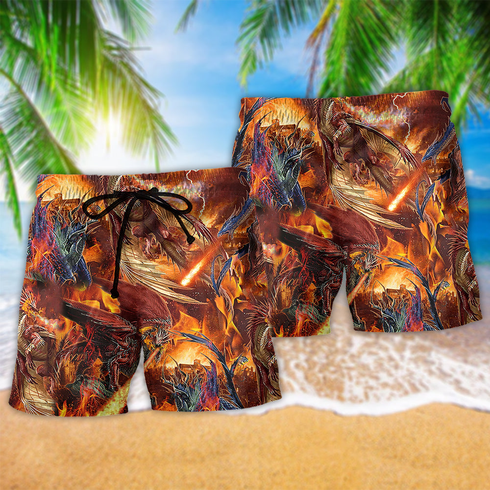 Dragon Love Strong Life Hawaiian Print Beach Shorts For Coastal Trips And Outdoor Wear