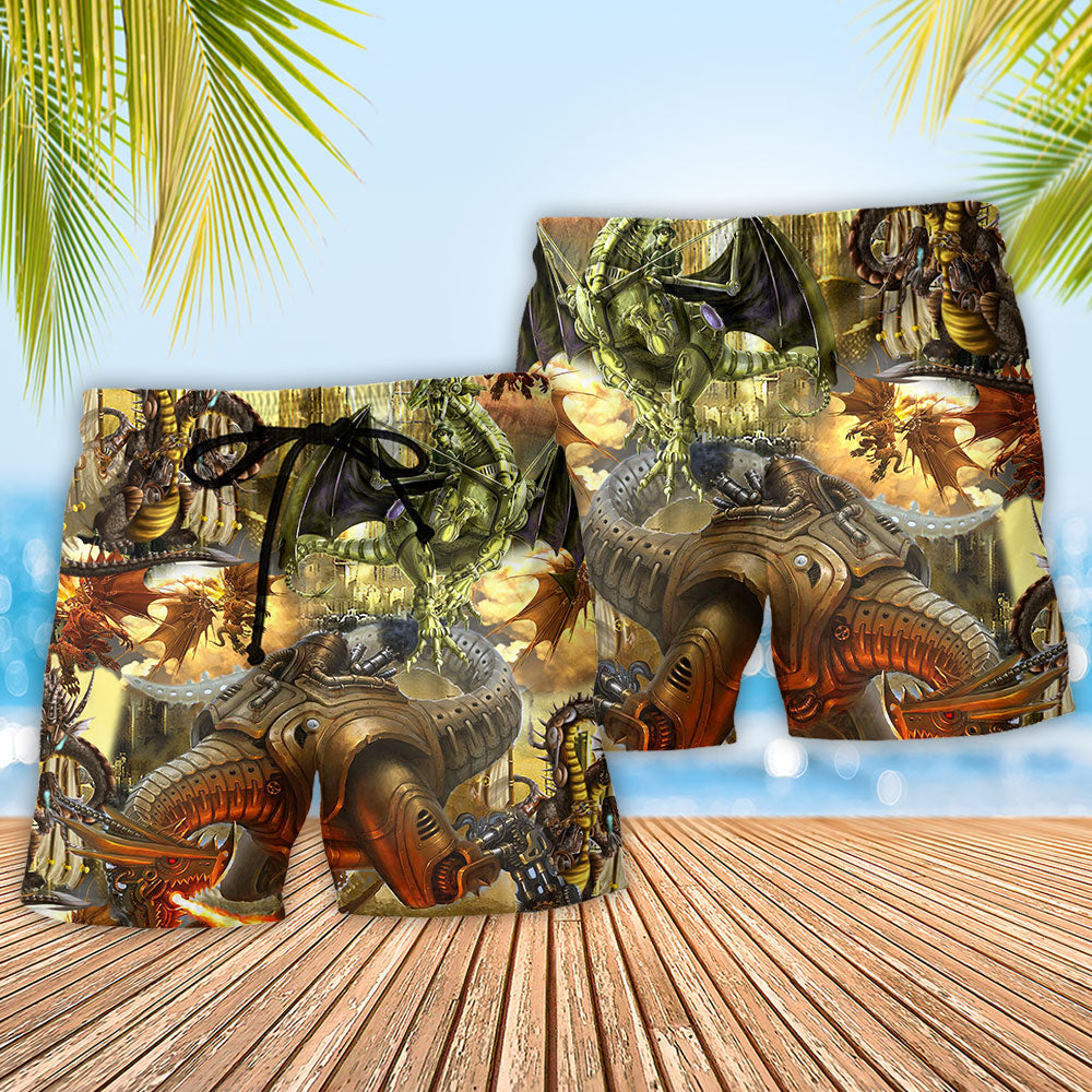 Metal Dragon Beach Shorts Pattern Detail For Outdoor Activities And Relaxed Casual Style