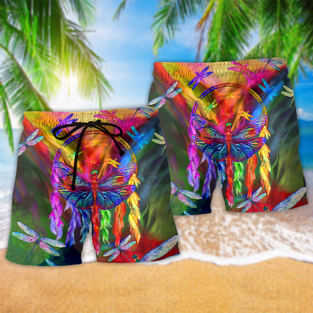 Dragonfly Dreamcatcher Beach Shorts Pattern Detail For Holiday Travel And Distinctive Seasonal Style