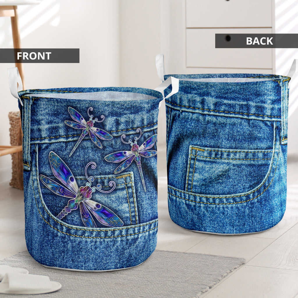 Dragonfly Jean Pocket Laundry Basket For Room Home Organizer