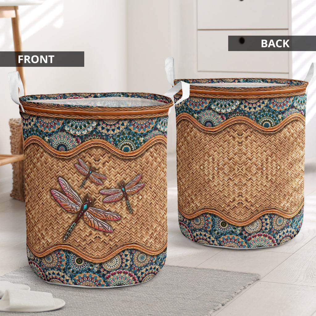 Dragonfly Rattan Mandala Style Laundry Basket For Room Home Organizer