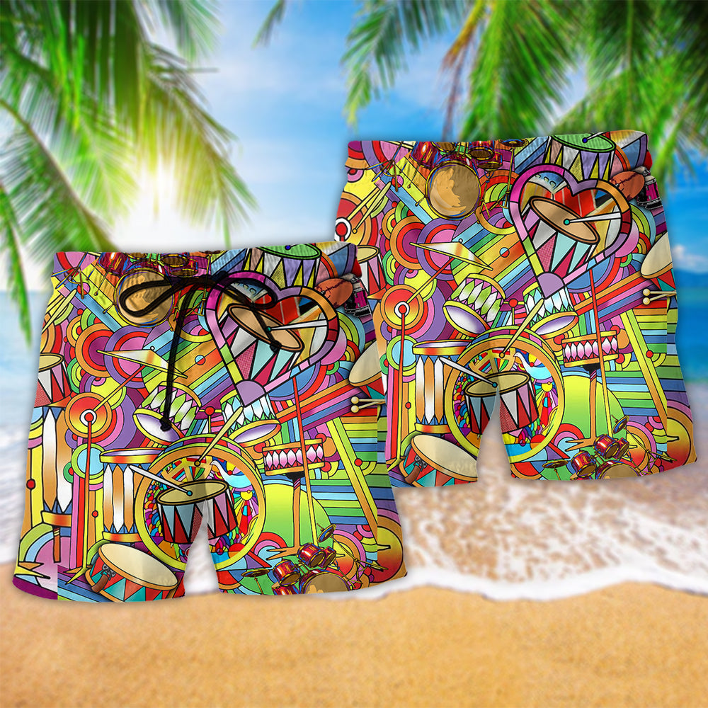 Drum Music Peace Beach Shorts Pattern Detail For Coastal Travel And Distinctive Seasonal Style